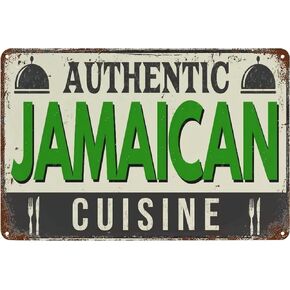 Vintage Metal Signs Authentic Jamaican Cuisine Tin Sign Retro Poster Wall Art Decor Plaque for Home Bar Cafe Club Dinning Room Garage Restaurant 12x8 inch