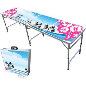 8-Foot Folding Beer Pong Table - Choose Table Model (Base, Cup Holes, LED Lights, Cup Holes & LED Lights) - Hibiscus Edition