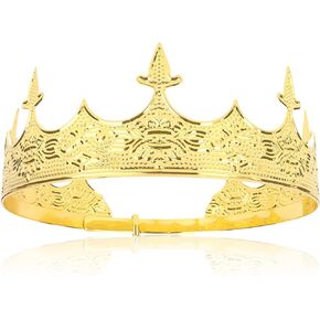 King Crown, CIEHER King Crowns for Men Crystal Baroque Royal Crown (Adjustable Size) Prom Crown Prince Tiara Evil Crown Luxury Gold Crown for Birthday King Halloween Cosplay Party Birthday Decorations