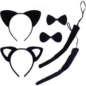 Halloween Cat Ears Headband Kitty Bow Tie Tail Women Cat Hair Hoops Kitten Headpiece Hairband Christmas Hair Accessory