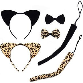 Halloween Cat Ears Headband Kitty Bow Tie Tail Women Cat Hair Hoops Kitten Headpiece Hairband Christmas Hair Accessory