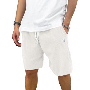 Men's Corduroy Shorts Casual Elastic Waist Drawstring Shorts for Men Summer Beach Shorts Loose Fit