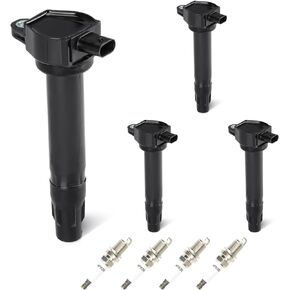 Set of 4 Ignition Coils Pack 4 Iridum Spark Plugs Compatible with Chrysler Sebring, Dodge Caliber Journey, Compass Patriot Replace UF557, 5C1644, CUF557, C1587