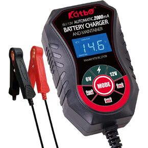 KATBO 2Amp Battery Charger, Battery Maintainer, car Battery Charger, trickle Charger for Car Battery, 6V 12V, Motorcycles, Lawn Tractors, Marine AGM, Gel, SLA,Wet