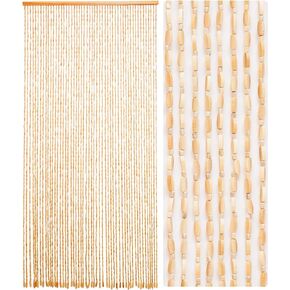 52 Strands 35.4" x 79" Bamboo and Wood Beaded Curtain for Doorway Handmade Natural Doorway Beads Bohemian Bamboo and Wooden Room Devider Hanging Boho Beaded Curtain,Beige