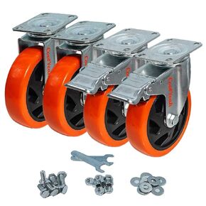 5 inch Swivel Plate PVC Caster Wheels, Industrial, Premium Heavy Duty Casters (Pack of 4, 2 with Locking & 2 Without)