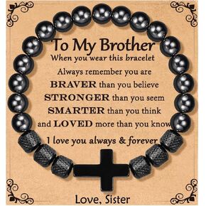 P. BLAKE Cross Bracelet Gifts for Men Father Dad Husband Grandpa Brother Father's Day Birthday Graduation Anniversary Christmas Christian Obsidian Beads Bracelet Gifts for Men Teen Boys