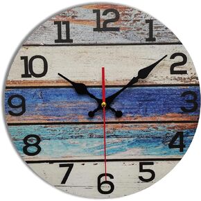 Grazing 10 Inch Beach Decorative Wall Clocks Silent Battery Operated,Nautical Coastal Farmhouse Wooden Clock for Bathroom Kitchen Bedroom Pool Cottage Living Room,Painting on Wood,Not a Sticker