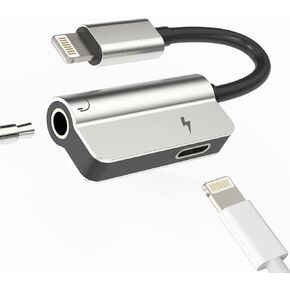 Lightning to 3.5mm Adapter for Headphone Jack Cable Dongle 2in1 Iphone AUX Charger Cord Splitter MFI Audio Adaptador Para Music Earbud Earphone Converter for 13 12 11 Pro Max Mini X 8 7plus Ipad