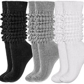 3 Pairs Slouch Socks Women, Slouchy Socks for Women Pack, White Slouch Socks For Women Knee High One Size 6-11