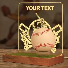 Lampeez Light Up Baseball Display Stand Desktop, Clear Acrylic Solid Wood Baseball Holder with USB powered for Memorabilia, Gifts for Baseball Players Enthusiasts