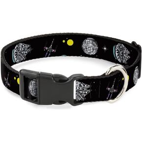 Star Wars Pet Collar, Dog Collar Plastic Buckle, Star Wars Death Star Millennium Falconand Xwing Fighter, 15 to 24 Inches 1.0 Inch Wide