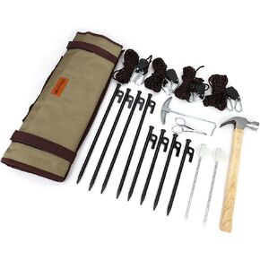 مجموعة أدوات الخيمة الفاخرة مع مطرقة وحقيبة تخزين - مجموعة مكونة من 16 قطعة للتخييم الآمن والنزهات واستخدام الفناء in Kuwait