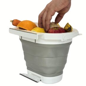 Hanging Folding Kitchen Trash Can (1 Gallon), Kitchen Compost Bin is Ideal for Kitchen, RV, Car, Bathroom, Camping, Bedroom – Grey Collapsible Garbage Can Cabinet Door & Countertop.