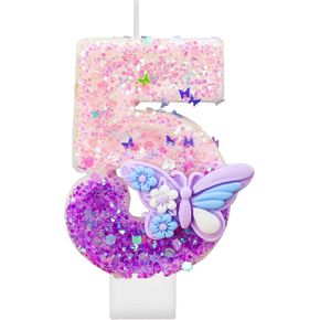 Birthday Candles Number 0, Purple and Green Themed Birthday Candles for Cake Topper Glitter Diamonds Happy Birthday Party Decorations Wedding Anniversary Celebration Supplies