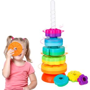 Upgraded Educational Spinning Stacking Toy, Stacking Rings Baby Toy, Montessori Toddlers Learning Toys for 1+ Year Old, Sensory Toys for Kids, Gift for Baby Girls Boys Age 12+ Months