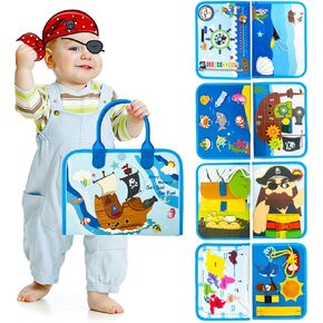Busy Board for Toddlers 8 in 1 Montessori Toys for 2 Year Old Girl Boy Birthday Gift Preschool Learning Activities with Life Skill, Puzzles, Buzzer Toddler Travel Toys Pirate Toys