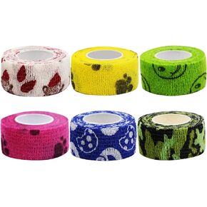 6 Rolls Self Adhesive Bandage Wrap Tape Tattoo Grip Tape Adherent Vet Wrap Elastic Cohesive Bandage for Sports, Finger Wrist