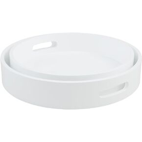 Mud Pie Round Wood Lacquer Trays; Small 3" x 15" Dia | Large 3" x 17" Dia