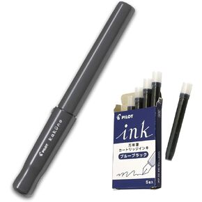 Pilot Kakuno Fine-Nib Fountain Pen, Glay Body with 5 pieces fountain pen ink cartridge [Blue Black] for kakuno value set in Saudi Arabia
