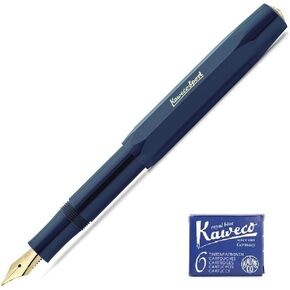 Kaweco Classic Sport Fine Nib Fountain Pen + Pack of 6 Blue Ink Cartridges Set (Black)