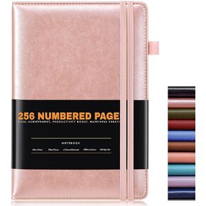 Lined Journal Notebook for Women Men, 256 Numbered Pages Hardcover Leather Journals for Writing, A5 Journaling Notebooks, College Ruled Journal for Business Work School Note Taking 5.75" x 8.38" Brown