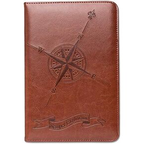 Compass Refillable Faux Leather Journal, 6x8.7 Vegan Lined Writing Journal for Women, Mens Journal