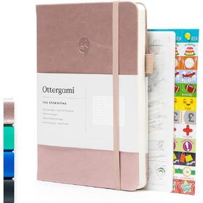 Bullet Dot Journal | A5 Notebook – Hardcover Vegan Grid Journal | 100GSM Paper | 6 Journal Stencils, 140 Stickers, Inner Pocket, Elastic Closure, Pen Holder, Bookmark | The Essential (Green)