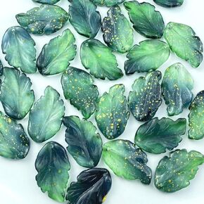 30 Pieces Leaf Shape Crystal Glass Spacer Beads Colorful Cute Leaf Beads for DIY Crafts Jewelry Making Bracelets Necklaces Earrings Key Chains Wind Chimes Suncatchers(Grass Green)