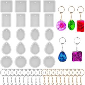 FineGood 20 Pcs Jewelry Resin Molds, Resin Molds Silicone DIY Earring Silicone Mold for Epoxy Resin Necklace Pendant Jewelry Making Kit with 20 Keychains