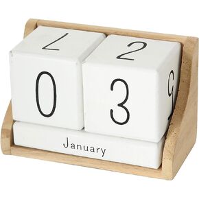 The Rustic Perpetual Block Calendar, Desktop Accessory, Wood, White and Natural, 5 1/2 L x 2 3/4 W x 3 1/2 H Inches