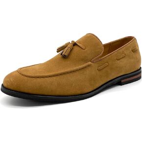 CMM Men's Suede Slippers Loafers Dress Shoes with Tassel Flats Slip-on Prom Loafer