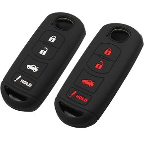 Silicone Key Fob Cover Fit for Mazda 3 6 Sport CX-3 CX-5 CX-7 CX-9 MX-5 Miata Scion iA Toyota Yaris iA | Car Accessories | Remote Key Protection Case - Black & Black/Red