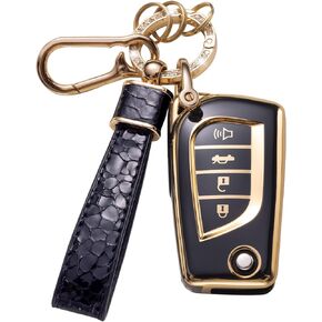 غطاء مفتاح Toyota Key Fob مع حبل سلسلة مفاتيح، جراب حماية للمفاتيح مناسب لسيارة Toyota RAV4 Fortuner Tundra Camry Highlander Corolla حامل واقي المفتاح الذكي، أبيض