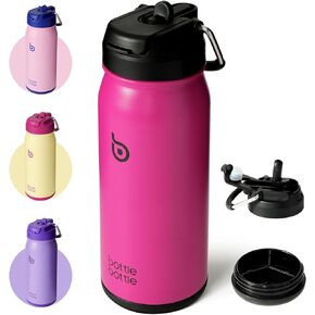 BOTTLE BOTTLE 16 oz sports water bottle stainless steel insulated kids water bottle with straw and pills holder for gifts and school (purple)