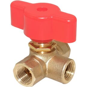 Joywayus 3-Way (L-Port) 1/4"NPT Female Brass Ball Valve Anti-Rust Forged Brass Shut Off Valve Fitting with Red Plastic Handle