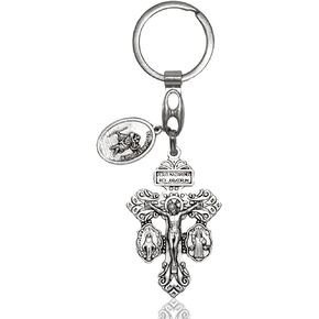Pardon Cross Keychain with Rosary Beads, Cruz Del Perdon Catolica with St Benedict and Milagrosa Medal