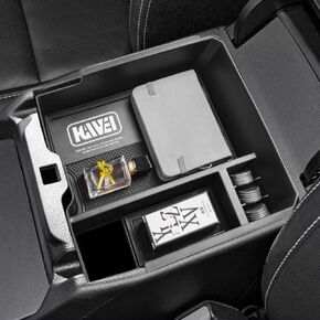 Center Console Organizer Tray Compatible with 2024 Ford Ranger & Ranger Raptor Interior Accessories, Coin Container Armrest Storage Box(Electric handbrake Version), Black