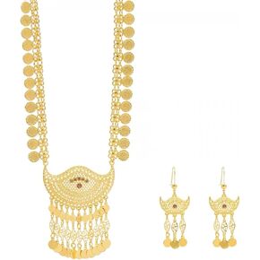 الغجر العملات العرقية شرابة المختنق قلادة استرخى قطرة الأقراط مجموعة للنساء الذهب مطلي مكتنزة بيان البوهيمي القبلية الجوف طويل القرص قلادة سلسلة مريلة طوق القلائد خمر بوهو هوك القرط مجوهرات in Kuwait