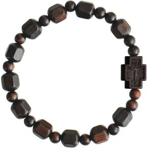 Jujube Wood Hex Cut 10mm Rosary Bracelet