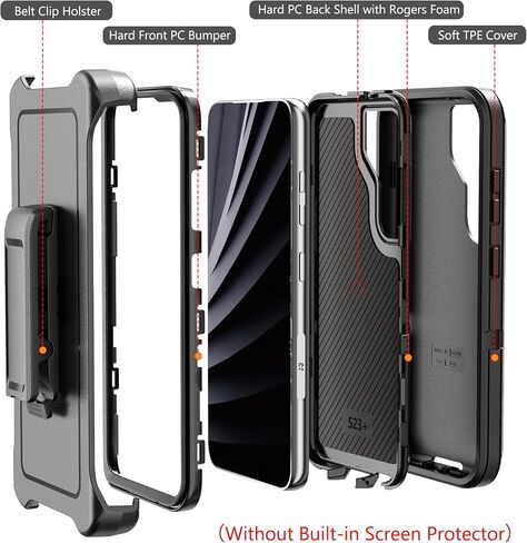 Rugged Phone Case for Samsung Galaxy S23+ Plus 5G, with Belt Clip Holster & Kickstand Heavy Duty Shockproof Protective Full Body Case Cover for Samsung S23 Plus 6.6 inch Phone (Black) in Saudi Arabia