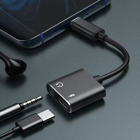 محول شاحن USB C إلى 3.5 ملم لسماعات الرأس ومحول شاحن USB C 2 في 1 من النوع C إلى مقبس صوت Aux مع دونجل شحن سريع PD 60 وات لسماعات الأذن الاستريو المتوافقة مع Samsung S23/S22 Note20/10 Pixel 5/4 iPad Pro Air in Kuwait