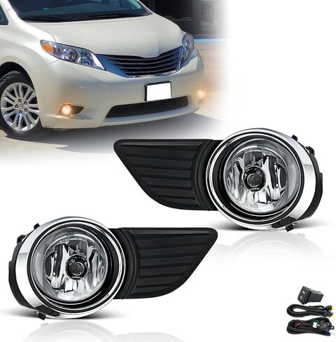 مجموعة مصابيح الضباب 2011 2012 2013 2014 2015 2016 2017 Toyota Sienna (غير مناسبة لنماذج SE) طقم استبدال مصابيح الضباب مع الأسلاك والتبديل H11 12V 55W لمبات الهالوجين عدسة شفافة (إطار من الكروم) in Kuwait