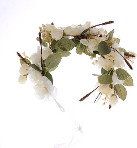 Women Girl Flower Headband Wreath Boho Headpiece Floral Crown for Wedding Festivals Photo Props (Pink & Blue) in Saudi Arabia