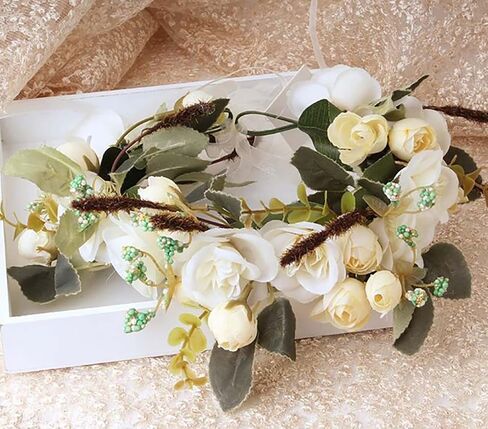 Women Girl Flower Headband Wreath Boho Headpiece Floral Crown for Wedding Festivals Photo Props (Pink & Blue) in Saudi Arabia