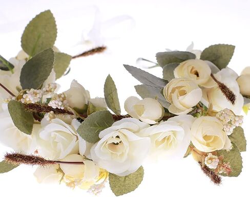 Women Girl Flower Headband Wreath Boho Headpiece Floral Crown for Wedding Festivals Photo Props (Pink & Blue) in Saudi Arabia