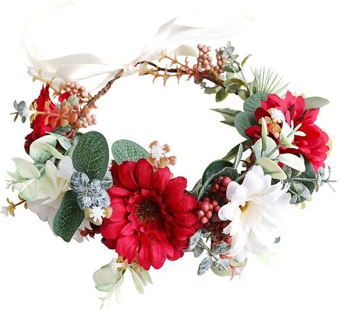 Women Girl Flower Headband Wreath Boho Headpiece Floral Crown for Wedding Festivals Photo Props (Pink & Blue) in Saudi Arabia