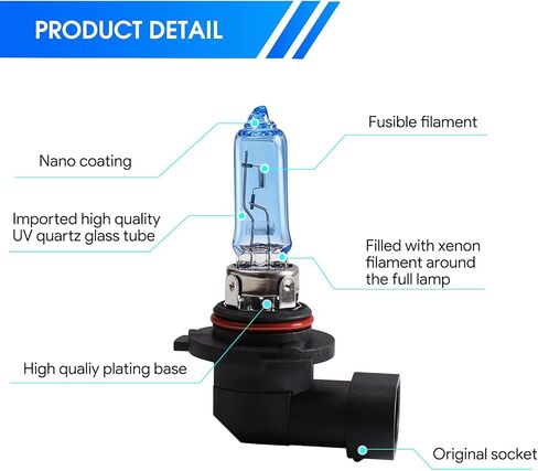 مصباح أمامي للسيارة هالوجين 9006 HB4، ضوء أبيض فائق 5000 كلفن، P22d 12 فولت/51 وات 2000 لومن 1200 ساعة، IP67، عبوتان، ضمان لمدة عامين in Kuwait