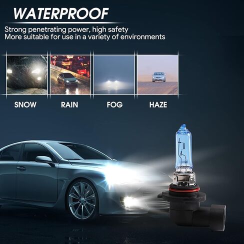 مصباح أمامي للسيارة هالوجين 9006 HB4، ضوء أبيض فائق 5000 كلفن، P22d 12 فولت/51 وات 2000 لومن 1200 ساعة، IP67، عبوتان، ضمان لمدة عامين in Kuwait