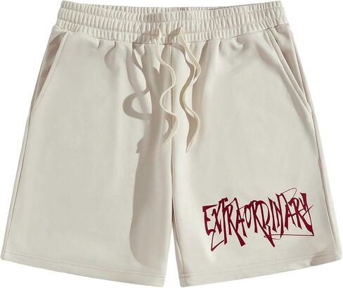 OYOANGLE Men's Graphic Print Drawstring Elastic Waist Shorts Casual Workout Athletic Shorts Bottom Track Shorts in Saudi Arabia